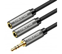CABLETIME Καλώδιο Ήχου 3.5mm σε 2x 3.5mm CT-P12G, 3-Pole, 20cm, Μαύρο