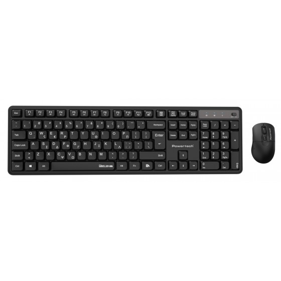 POWERTECH PT-1541 Ασύρματο Σετ Πληκτρολόγιο & Ποντίκι 2.4GHz – Αθόρυβο, Μαύρο