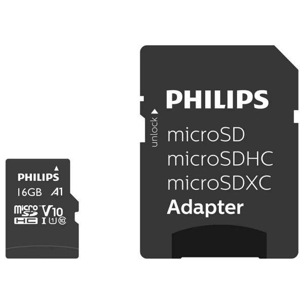 Philips microSDHC 16GB Class 10 U1 V10 A1 UHS-I με αντάπτορα