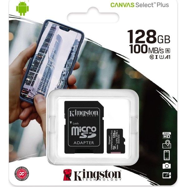 Κάρτα Μνήμης Kingston Micro SDHC 128GB Canvas Select Plus Class 10 + adapter
