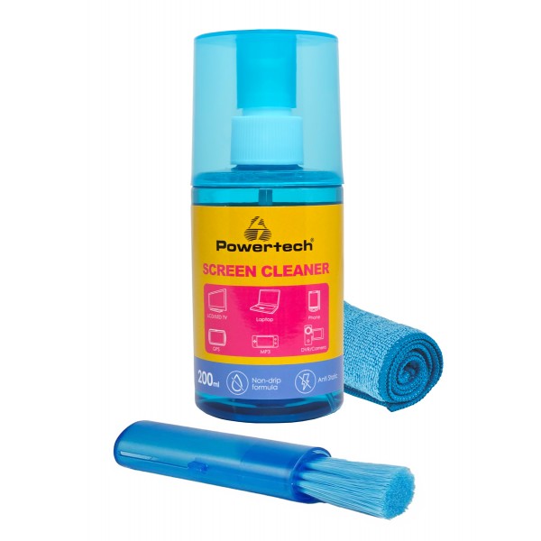 POWERTECH Σπρέι Καθαρισμού Οθόνης PT-1313 με Πανί Μικροϊνών & Βουρτσάκι, 200ml