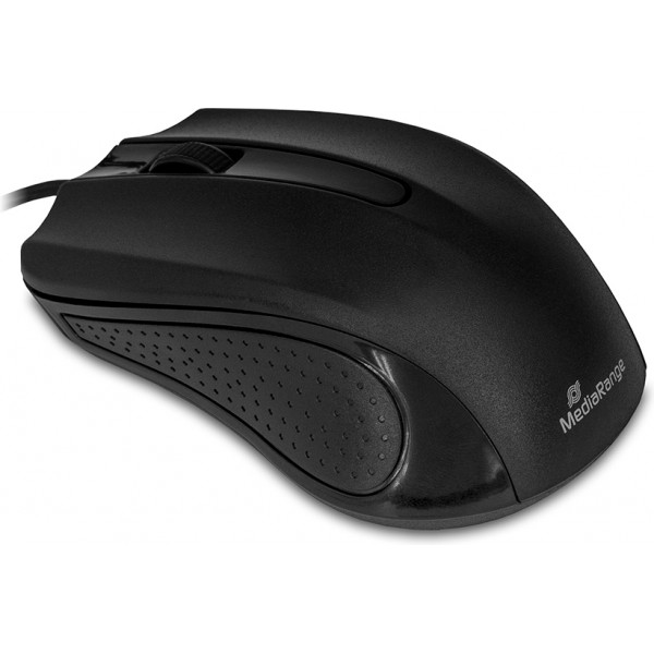 MediaRange Optical Mouse Corded 3-Button (Black, Wired) (MROS210)
