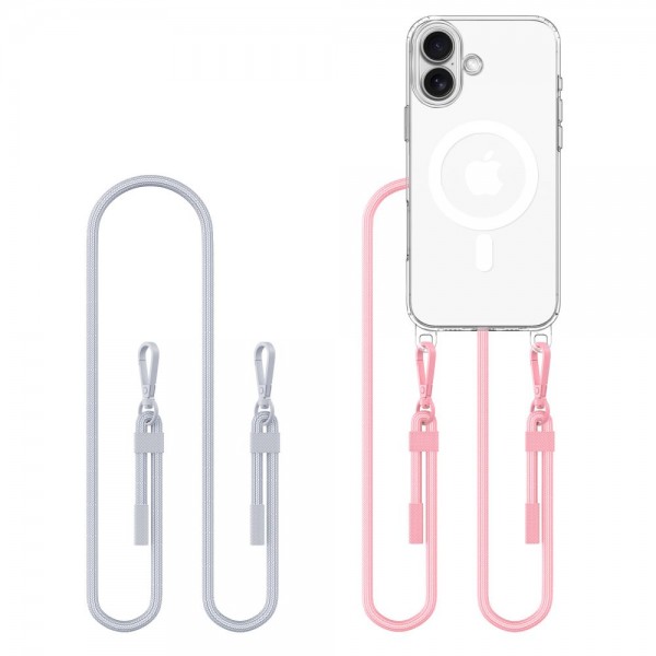 Θήκη με Λουράκι και MagSafe για iPhone 16 Tech-Protect FlexAir Chain Διάφανη (Γκρι & Ροζ)