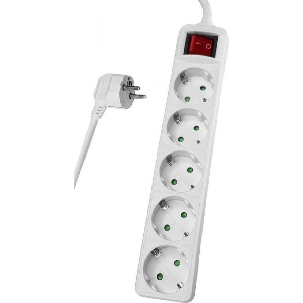 POWERTECH πολύπριζο PT-874, 5x schuko, 16A, 1.5m, λευκός