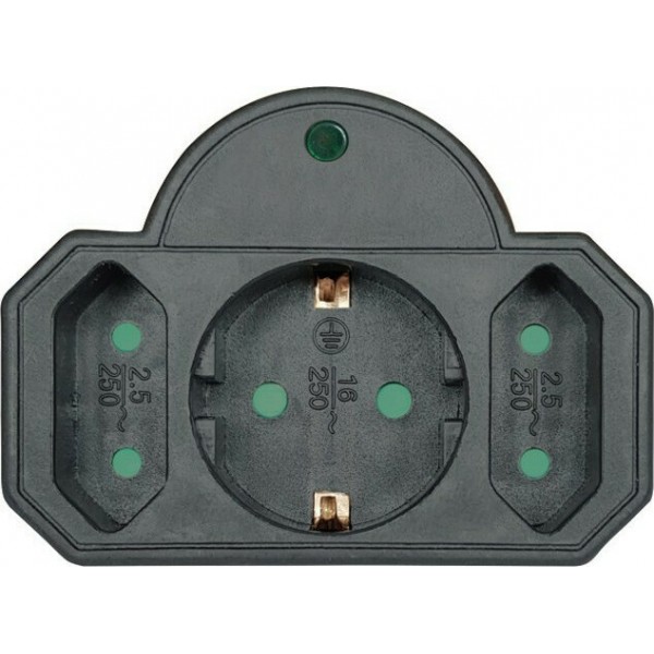 POWERTECH αντάπτορας ρεύματος PT-817, 1x schuko, 2x euro, 16A, μαύρος
