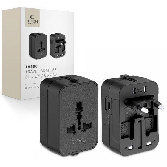 Tech-Protect TA300 Universal Travel Adapter (EU/UK/US/AU, Μαύρο)