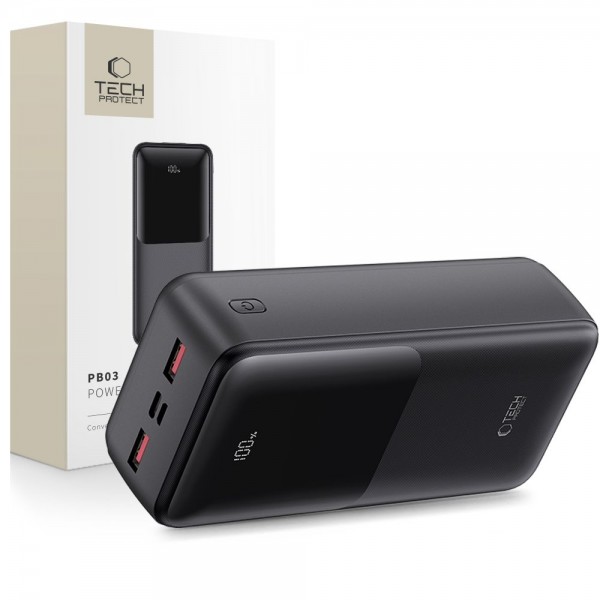 Tech-Protect PB13 Power Bank 30000mAh 22.5W με 2 Θύρα USB-A, 1 Θύρα USB-C Power Delivery / Quick Charge 3.0 και 1 Θύρα Micro Usb, Γκρι