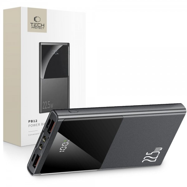 Tech-Protect PB12 Power Bank 10000mAh 22.5W με 2 Θύρες USB-A και ΘύραUSB-C Power Delivery / Quick Charge 3.0 Γκρι