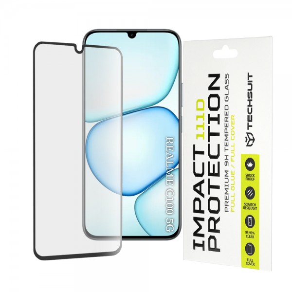 Techsuit 111D Full Cover / Full Glue – Tempered Glass Προστατευτικό Οθόνης για Realme C100 5G – Μαύρο