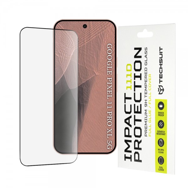 Techsuit 111D Full Cover Full Glue Προστατευτικό Οθόνης από Σκληρυμένο Γυαλί για Google Pixel 11 Pro XL – Μαύρο