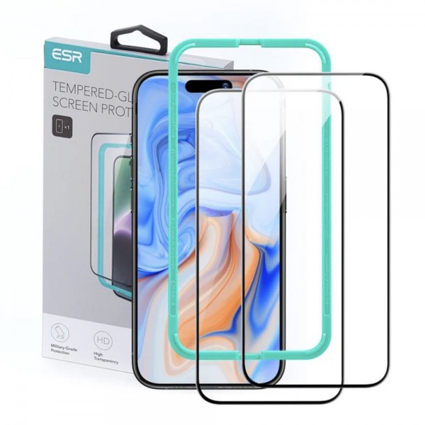 ESR Tempered Glass για iPhone 15 και 16 Μαύρο, 2 τμχ ESR Tempered Glass για iPhone 15 και 16 Μαύρο, 2 τμχ