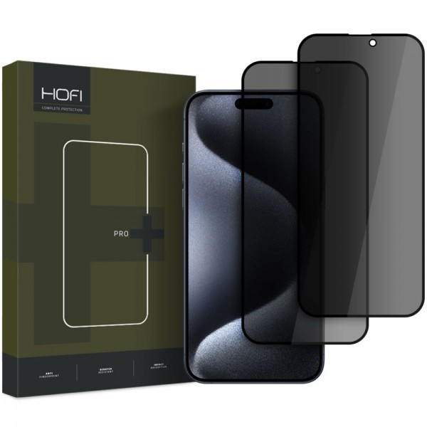 Hofi Anti Spy Glass Pro+ Tempered Glass Μαύρο 2 τεμ., για το iPhone 16, Privacy