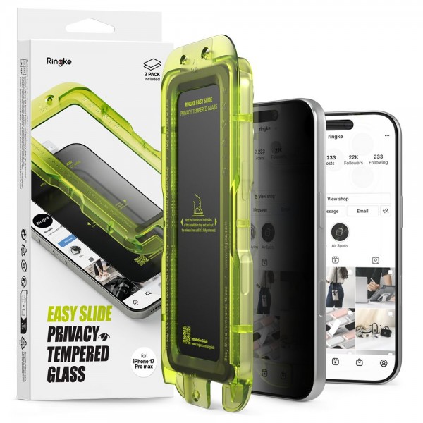 Ringke Easy Slide Privacy Tempered Glass (2 Pack) για iPhone 17 Pro Max - Μαύρο