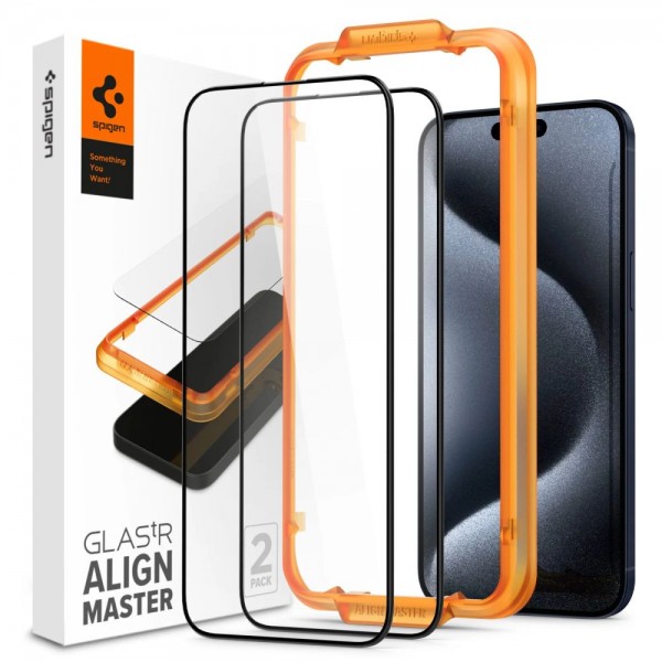 Spigen GLAS.tR ALIGNmaster Full Cover Tempered Glass Μαύρο (2 Τμχ ) για το iPhone 15 Pro Black, AGL06895