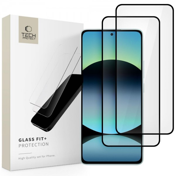 Tech-Protect Full Glue Tempered Glass 2τμχ Μαύρο για το Xiaomi Redmi Note 14 4G και το Xiaomi Redmi Note 14 5G και Poco M7 Pro 5G 