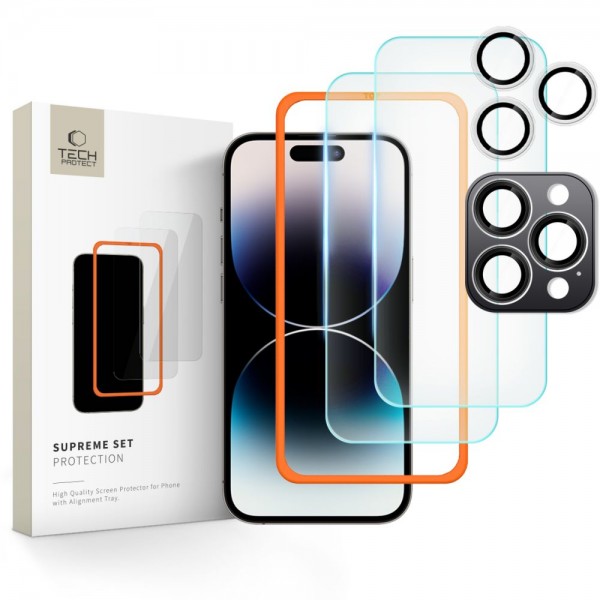 Tech-Protect Supreme Set - Σετ Tempered Glass 2 x Αντιχαρακτικά Προστατευτικά Οθόνης Clear και 1 set Camring Κάμερας  για iPhone 16 Pro