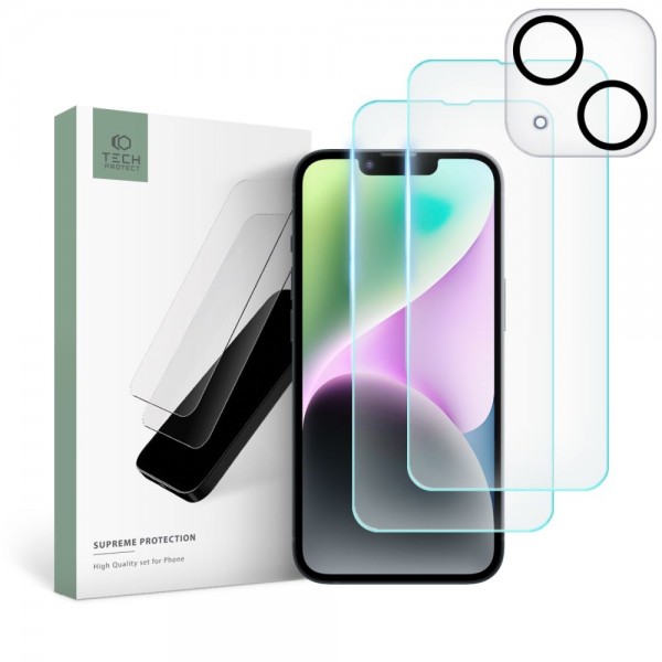 TECH-PROTECT Supreme Tempered Glass Set 2+1 Pack Σετ Προστασίας Οθόνης και Κάμερας - Clear για iPhone 14