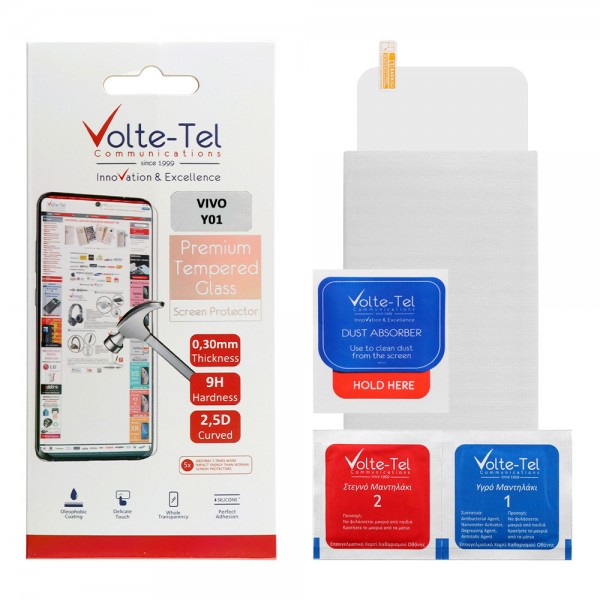 VOLTE-TEL TEMPERED GLASS VIVO Y01 6.51" 9H 0.30mm 2.5D FULL GLUE