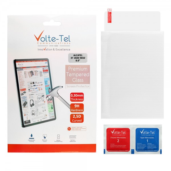 VOLTE-TEL TEMPERED GLASS ALCATEL 3T 2020 9032 8.0" 9H 0.30mm 2.5D FULL GLUE
