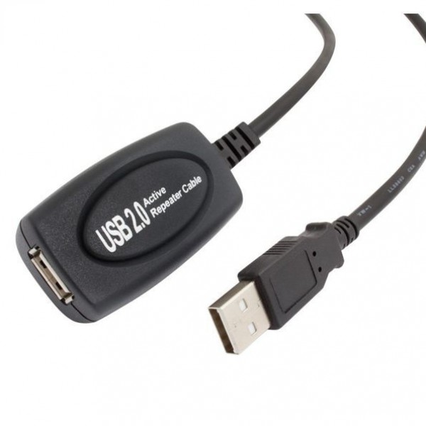 Καλώδιο USB 2.0 σε USB female με ενισχυτή, 10m, Black, POWERTECH