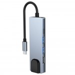 Tech-Protect V3-HUB USB 3.0 Hub 5 Θυρών με σύνδεση USB-C & Θύρα Φόρτισης Γκρι