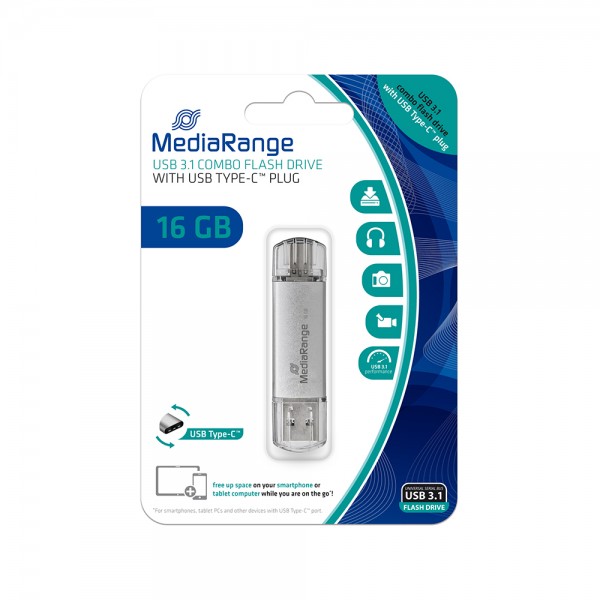 MediaRange USB 3.0 Combo Flash Drive with USB Type-C™ plug, 16GB (MR935)