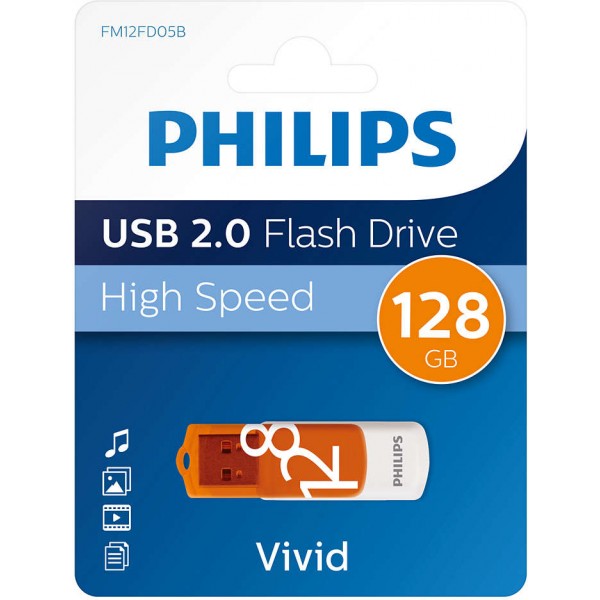 USB Φλασάκι Philips Vivid Edition 128GB USB 2.0 Λευκό/Πορτοκαλί