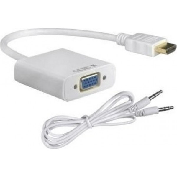 Μετατροπέας HDMI σε VGA, με audio jack, White, 0.20m, CAB-H072, POWERTECH