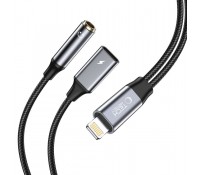 Tech-Protect Μετατροπέας Lightning male σε mini Jack 3.5mm female και lightning female, 11.5cm, Μαύρο