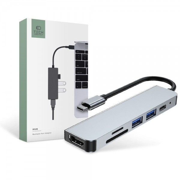 Tech-Protect V4-HUB USB 3.0 Hub 3 Θυρών με σύνδεση USB-C & Θύρα Φόρτισης Γκρι