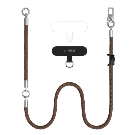 Tech-Protect C10S Rope – Λουράκι Crossbody & Καρπού για Smartphone, Walnut Brown/Titanium