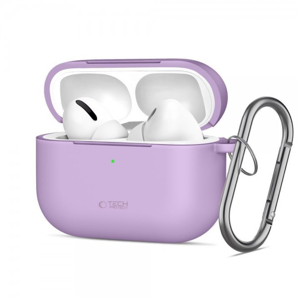 Θήκη Σιλικόνης με Καραμπίνερ για Apple AirPods Pro 3 Tech-Protect Μωβ