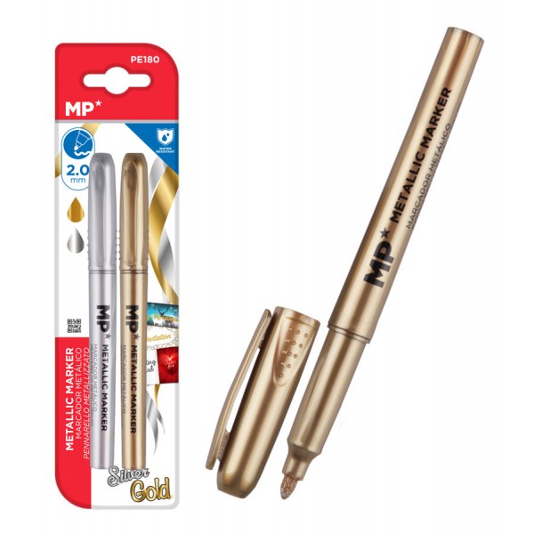 MP σετ μαρκαδόρων με μεταλλικά χρώματα PE180, 2mm, χρυσό & ασημί MP σετ μαρκαδόρων με μεταλλικά χρώματα PE180, 2mm, χρυσό & ασημί