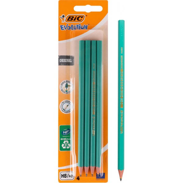 BIC μολύβι γραφίτη 2168902762 Evolution, εξάγωνο, HB, πράσινο, 4τμχ