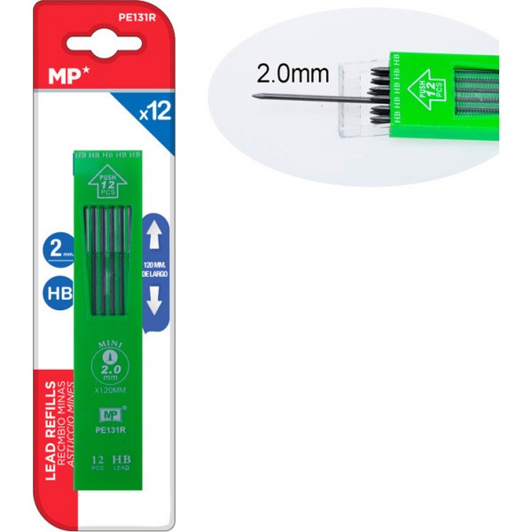 MP ανταλλακτικές μύτες για μηχανικό μολύβι PE131R, ΗΒ, 2mm, 12τμχ MP ανταλλακτικές μύτες για μηχανικό μολύβι PE131R, ΗΒ, 2mm, 12τμχ