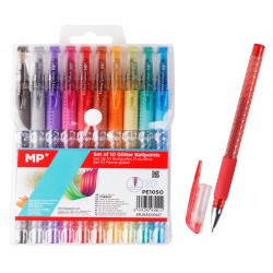 MP Σετ 10 Στυλό Διαρκείας PE105O με Glitter, Μύτη 0,9 mm, σε Διάφορα Χρώματα