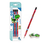 MP σετ ξύλινα μολύβια & γόμα Kid Skate PE356-03, εξάγωνα, HB, 5τμχ