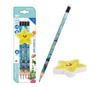 MP σετ ξύλινα μολύβια & γόμα World oceans day PPE356-05, εξάγωνα, HB, 5τμχ